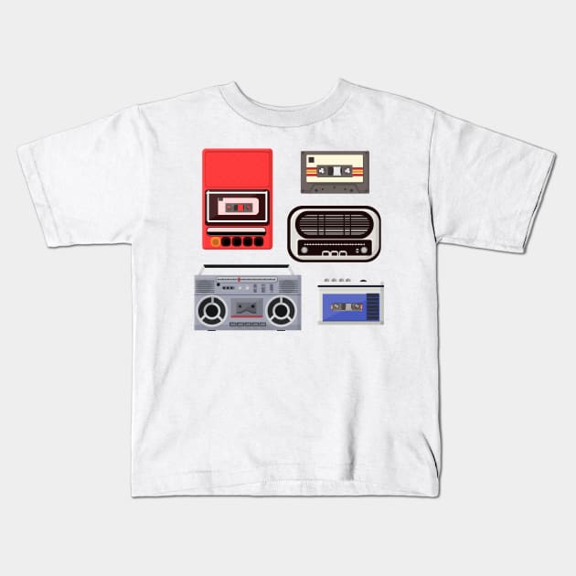 Retro Music Players Kids T-Shirt by Digster